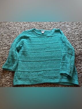 Chico's Teal Textured Knit Scoop Neck Sweater